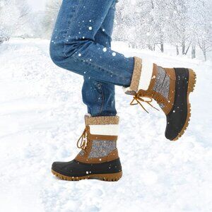 mysoft Women's Winter Snow Boots Waterproof Insulated Mid-Calf Booties, Fur-line